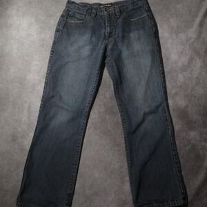 Micros Mens Straight Leg Denim Jeans Blue Medium Wash 32x30 Embroidered Pockets